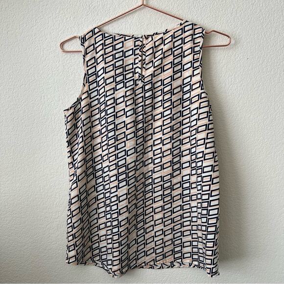 Banana Republic pink blue geometric rectangle white sleeveless tank top keyhole - Picture 4 of 6